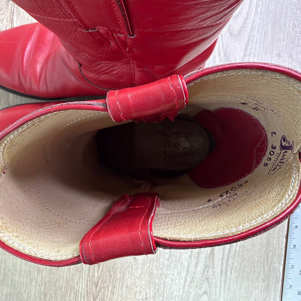 Justin Red Leather Western Cowgirl Boots Size 8 B - Picture 5 of 7